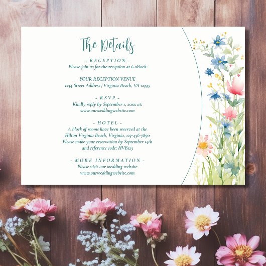  Waterverf Wildbloemen Bruiloft Details Informatiekaartje