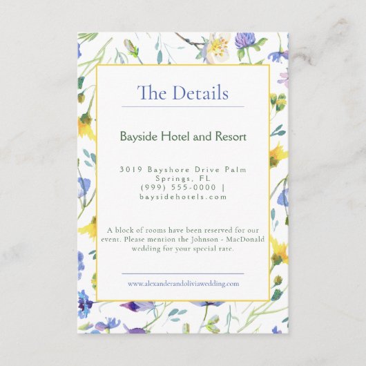 Waterverf Wildbloemen bruiloft Informatiekaartje (Voorkant)