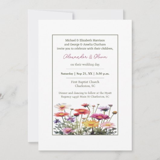 Waterverf Wildbloemen bruiloft Kaart (Voorkant)