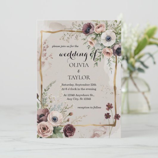 Waterverf Wildbloemen bruiloft Kaart (Staand voorkant)