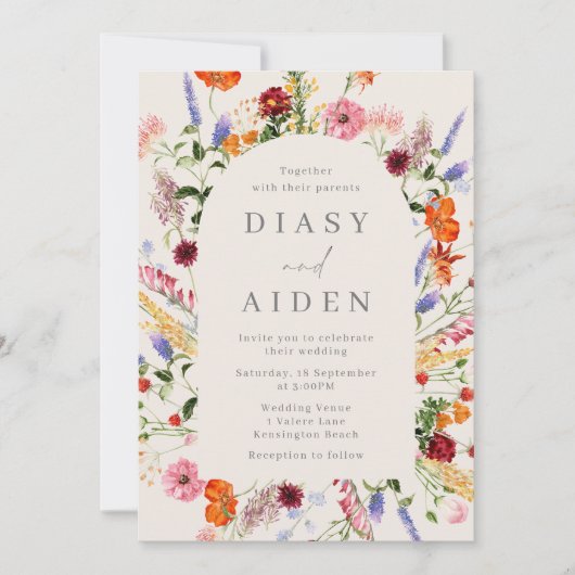 Waterverf Wildbloemen bruiloft Kaart (Voorkant)