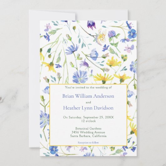 Waterverf Wildbloemen bruiloft Kaart (Voorkant)