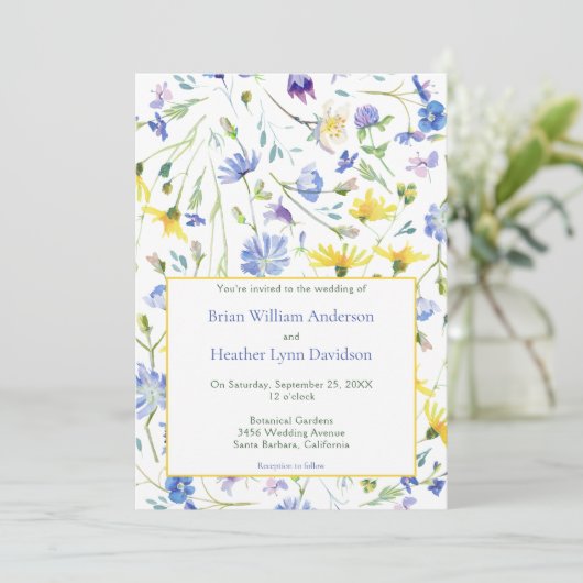 Waterverf Wildbloemen bruiloft Kaart (Staand voorkant)