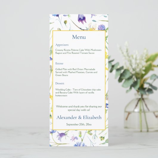 Waterverf Wildbloemen bruiloft Menu (Staand voorkant)