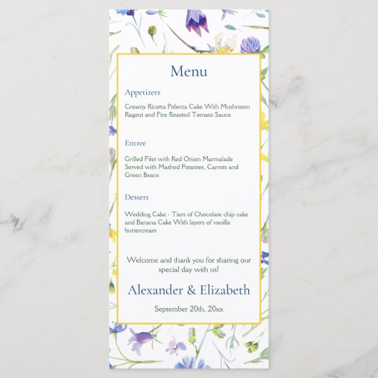 Waterverf Wildbloemen bruiloft Menu (Voorkant)