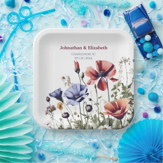 Waterverf Wildbloemen bruiloft Papieren Bordje (Feest)