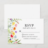 Waterverf Wildbloemen bruiloft RSVP Kaartje (Voorkant / Achterkant)