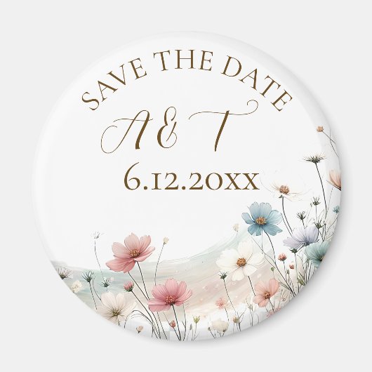 Waterverf Wildbloemen Bruiloft Save the Date Magneet (Voorkant)