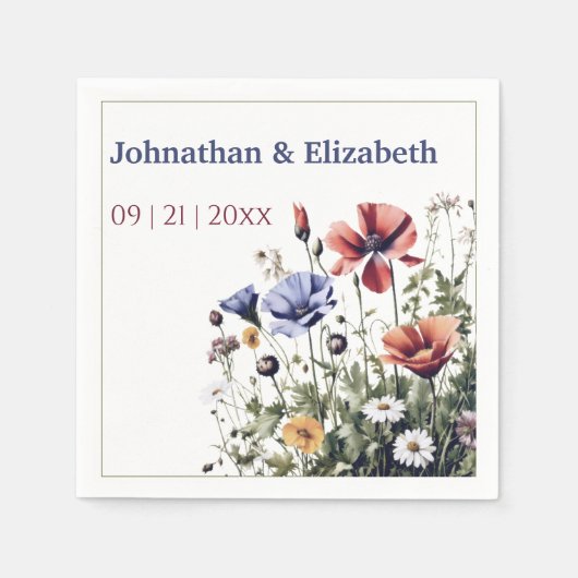 Waterverf Wildbloemen bruiloft Servet (Voorkant)
