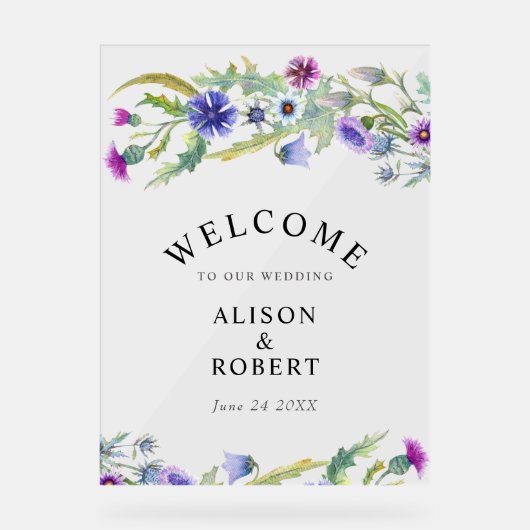 Waterverf Wildbloemen bruiloft welkom Acryl Bord (Voorkant)