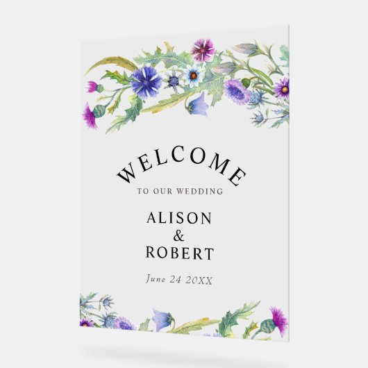 Waterverf Wildbloemen bruiloft welkom Acryl Bord (Hoek)