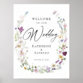 Waterverf Wildbloemen Bruiloft Welkomstbord Poster (Voorkant)