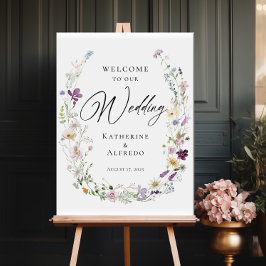 Waterverf Wildbloemen Bruiloft Welkomstbord Poster