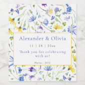 Waterverf Wildbloemen bruiloft Wijn Etiket (Enkel label)