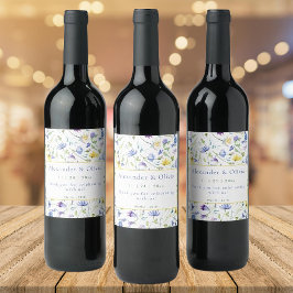 Waterverf Wildbloemen bruiloft Wijn Etiket