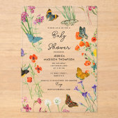 Waterverf Wildbloemen Butterflies Baby shower Acryl Uitnodigingen (Voorkant)