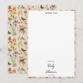 Waterverf Wildbloemen Butterflies Baby shower Bedankkaart (Voorkant / Achterkant)