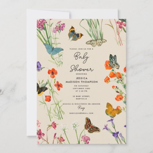 Waterverf Wildbloemen Butterflies Baby shower Kaart (Voorkant)