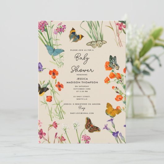 Waterverf Wildbloemen Butterflies Baby shower Kaart (Staand voorkant)