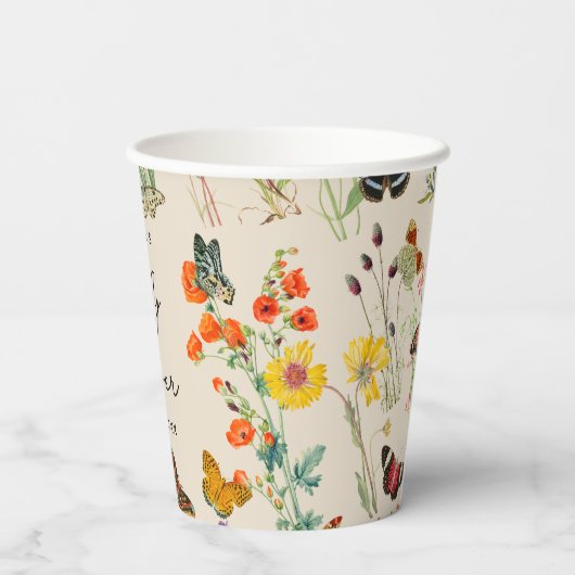 Waterverf Wildbloemen Butterflies Baby shower Papieren Bekers (Achterkant)
