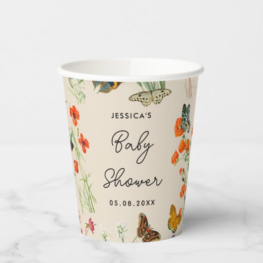 Waterverf Wildbloemen Butterflies Baby shower Papieren Bekers (Links)