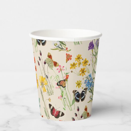 Waterverf Wildbloemen Butterflies Baby shower Papieren Bekers (Rechts)