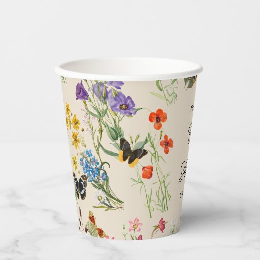 Waterverf Wildbloemen Butterflies Baby shower Papieren Bekers (Voorkant)