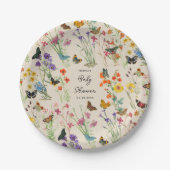 Waterverf Wildbloemen Butterflies Baby shower Papieren Bordje (Voorkant)