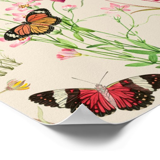Waterverf Wildbloemen Butterflies Baby shower Poster (Hoek)