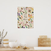 Waterverf Wildbloemen Butterflies Baby shower Poster (Keuken)