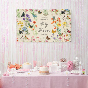 Waterverf Wildbloemen Butterflies Baby shower Spandoek
