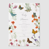 Waterverf Wildbloemen Butterflies Baby shower Vellum Uitnodigingen (Voorkant)