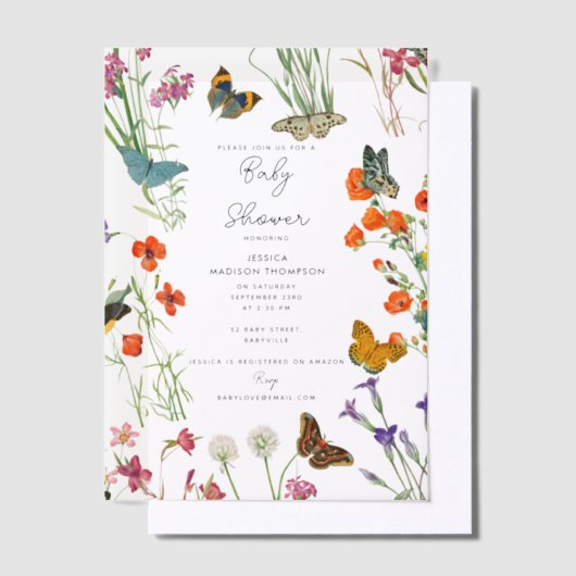 Waterverf Wildbloemen Butterflies Baby shower Vellum Uitnodigingen (Offset)