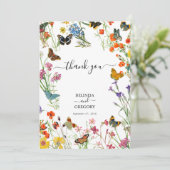 Waterverf Wildbloemen Butterflies Floral Wedding Bedankkaart (Staand voorkant)
