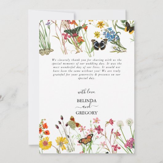 Waterverf Wildbloemen Butterflies Floral Wedding Bedankkaart (Achterkant)