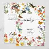 Waterverf Wildbloemen Butterflies Floral Wedding Bedankkaart (Voorkant / Achterkant)