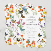 Waterverf Wildbloemen Butterflies Floral Wedding Kaart (Voorkant / Achterkant)