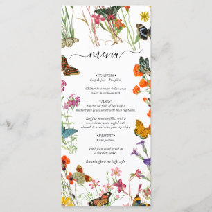 Waterverf Wildbloemen Butterflies Floral Wedding Menu
