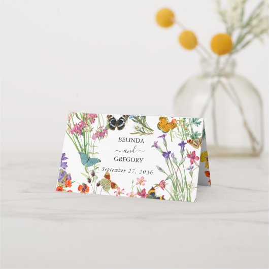 Waterverf Wildbloemen Butterflies Floral Wedding Plaatskaartje (Achterkant)