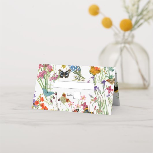 Waterverf Wildbloemen Butterflies Floral Wedding Plaatskaartje (Voorkant)
