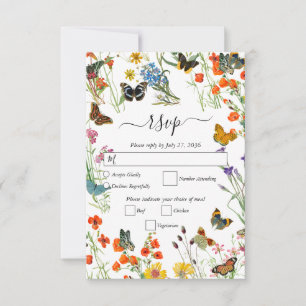 Waterverf Wildbloemen Butterflies Floral Wedding RSVP Kaartje