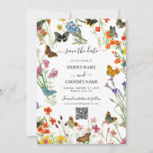 Waterverf Wildbloemen Butterflies Floral Wedding Save The Date (Voorkant)