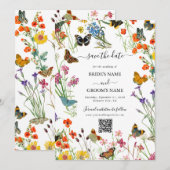 Waterverf Wildbloemen Butterflies Floral Wedding Save The Date (Voorkant / Achterkant)