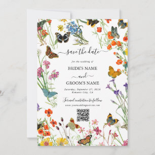 Waterverf Wildbloemen Butterflies Floral Wedding Save The Date