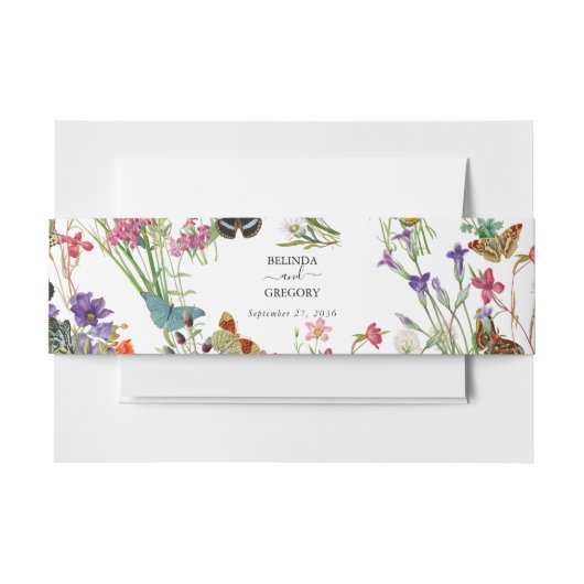 Waterverf Wildbloemen Butterflies Floral Wedding Uitnodigingen Wikkel (Voorkant Voorbeeld)