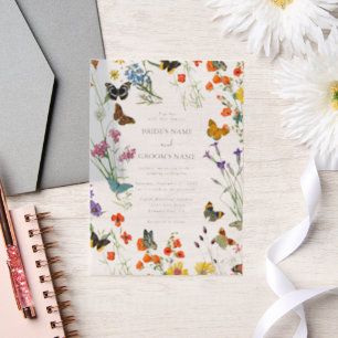 Waterverf Wildbloemen Butterflies Floral Wedding Vellum Uitnodigingen