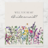 Waterverf Wildbloemen Cream Bridesmaid Voorstel Wijn Etiket