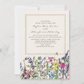 Waterverf Wildbloemen Cream Paars Wedding Kaart (Voorkant)