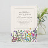 Waterverf Wildbloemen Cream Paars Wedding Kaart (Staand voorkant)