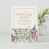 Waterverf Wildbloemen Cream Paarse Moederdag Kaart (Staand voorkant)